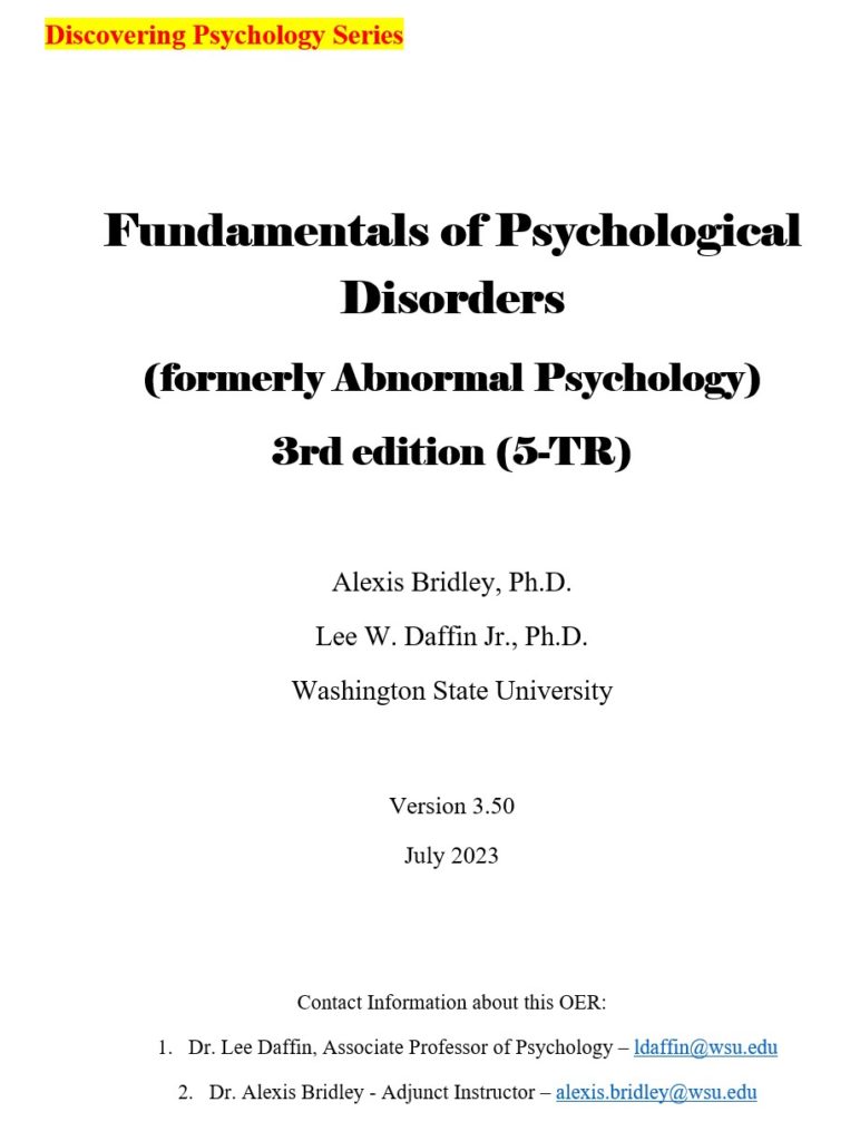 Title Page – Fundamentals of Psychological Disorders