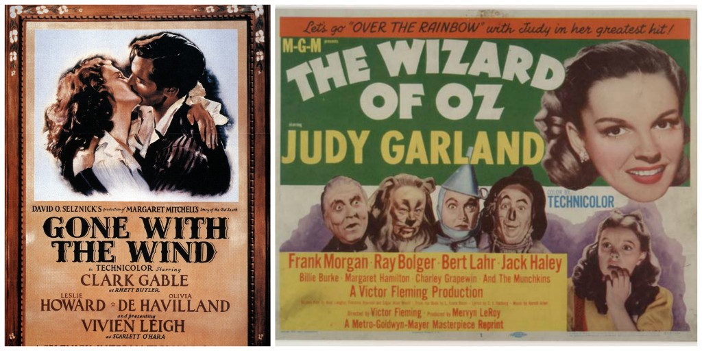 Movie posters for Gone with the Wind and The Wizard of Oz