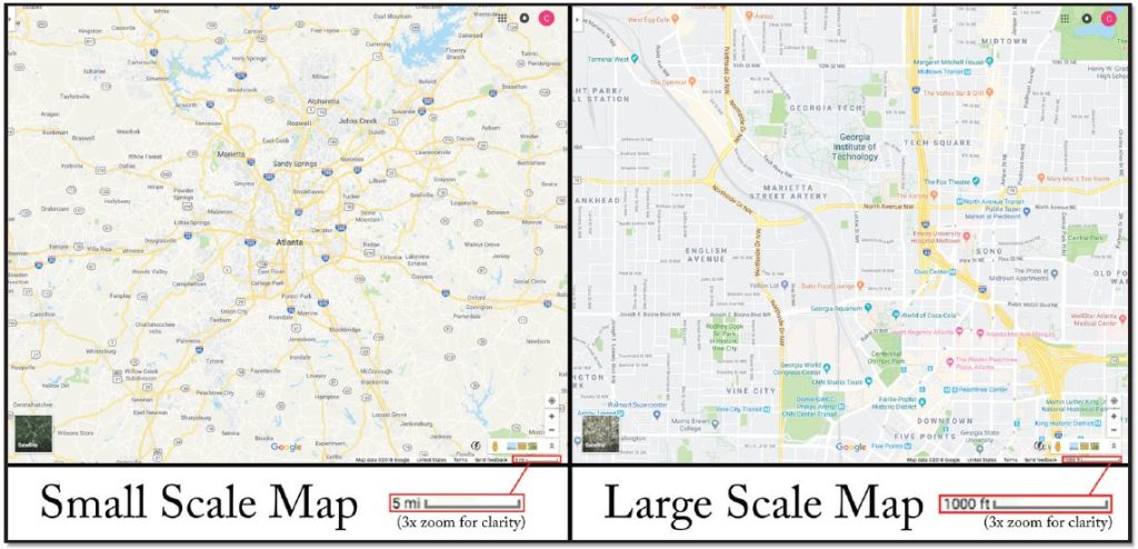 Difference between Small Scale Maps and Large Scale Maps. 
