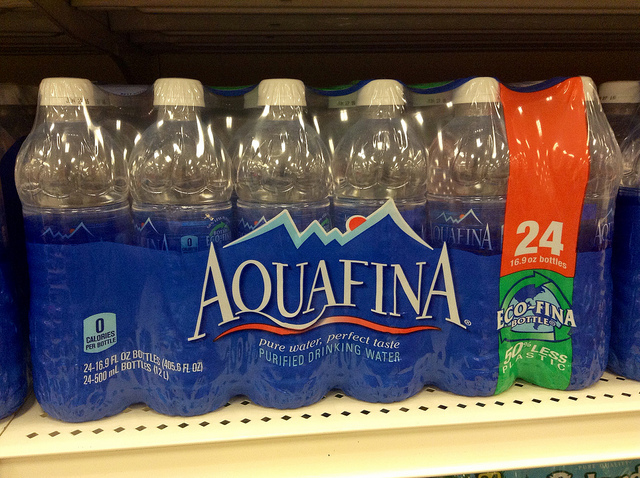 These Aquafina bottles uses less plastic and have a smaller label, reducing waste and helping the environment.