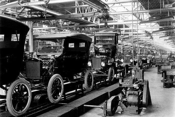 The Ford panel assembly line in Berlin Germany, cranking out the classic Model T