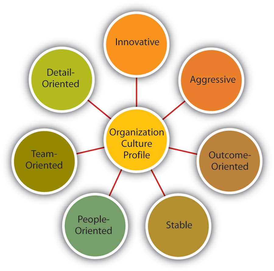 Dimensions of Organizational Culture Profile: Detail-oriented, innovative, aggressive, outcome-oriented, stable, people-oriented, and team-oriented